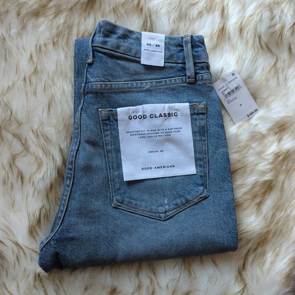 NWOT Good American Good Classic Distressed Straight Leg Jeans in Indigo 046 - Picture 8 of 12